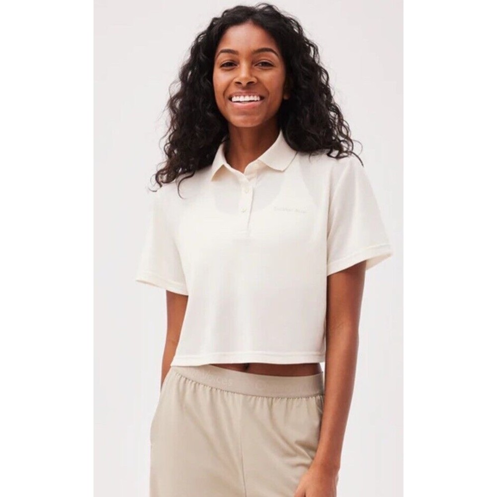 Outdoor Voices Birdie Cropped Polo shirt size XXLarge XXL Milk stone‎ off white